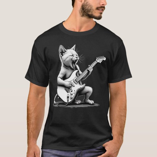 Rockstar Cat Guitar Shredder T-shirt (Voorkant)