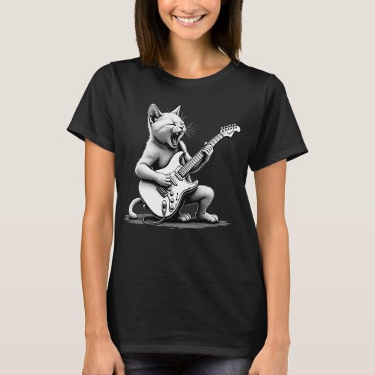 Rockstar Cat Guitar Shredder T-shirt (Voorkant)