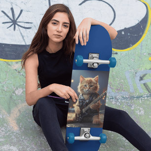 ROCKSTAR CAT SPEELT GITAAR SKATEBOARD DEK