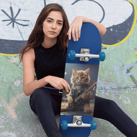 ROCKSTAR CAT SPEELT GITAAR SKATEBOARD DEK