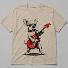Rockstar Chihuahua-hond speelt rode elektrische gi T-shirt