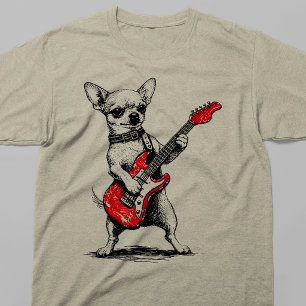 Rockstar Chihuahua-hond speelt rode elektrische gi T-shirt