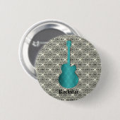 Rockstar Damask Guitar Button, Turquoise Ronde Button 5,7 Cm (Voorkant /achterkant)