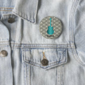 Rockstar Damask Guitar Button, Turquoise Ronde Button 5,7 Cm (In situ)