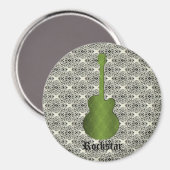 Rockstar Damask Guitar Magnet, Olive Green Magneet (Voorkant / Achterkant)