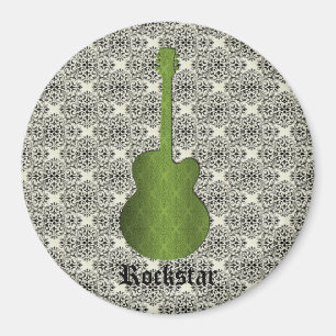 Rockstar Damask Guitar Magnet, Olive Green Magneet