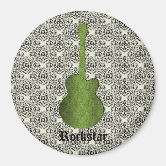 Rockstar Damask Guitar Magnet, Olive Green Magneet (Voorkant)