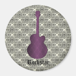 Rockstar Damask Guitar Magnet, Paars Magneet
