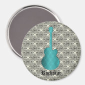 Rockstar Damask Guitar Magnet, Turquoise Magneet (Voorkant / Achterkant)