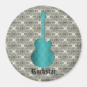 Rockstar Damask Guitar Magnet, Turquoise Magneet
