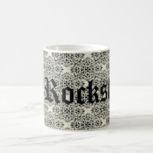 Rockstar Damask Guitar Mok, Turquoise Koffiemok (Center)