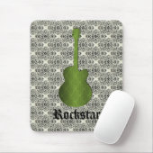 Rockstar Damask Guitar Mousepad, Olive Green Muismat (Met muis)