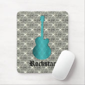 Rockstar Damask Guitar Mousepad, Turquoise Muismat (Met muis)
