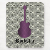 Rockstar Damask Guitar Mousepad, Violet Muismat (Voorkant)