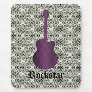 Rockstar Damask Guitar Mousepad, Violet Muismat