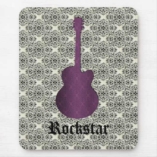 Rockstar Damask Guitar Mousepad, Violet Muismat (Voorkant)