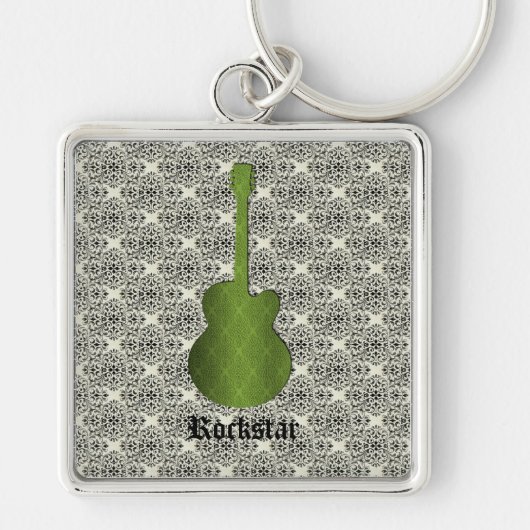Rockstar Damask Guitar Sleutelhanger, Olive Green Sleutelhanger (Voorkant)