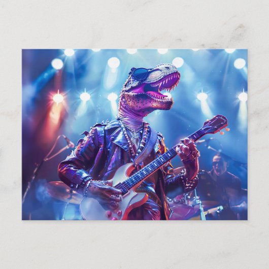 Rockstar Dinosaur op het podium Feestdagenkaart (Voorkant)