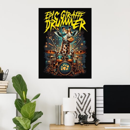 Rockstar Giraffe Poster - Cadeau voor muziek kamer (Thuiskantoor)