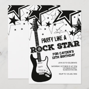 Rockstar gitaar zwart-wit verjaardag kaart