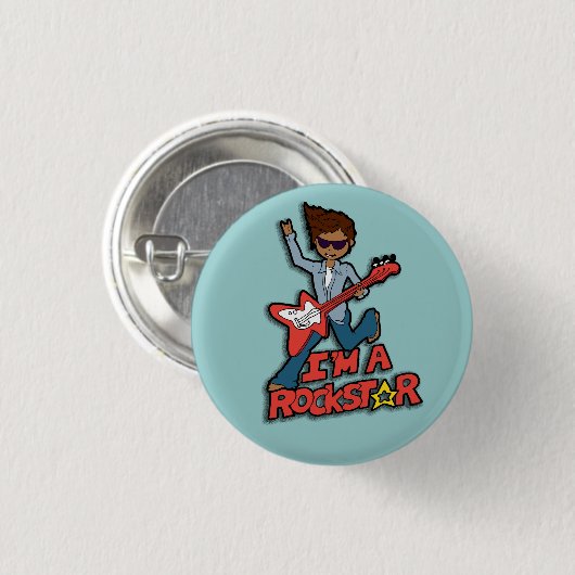 Rockstar gitarboy blauwe knop ronde button 3,2 cm (Voorkant /achterkant)