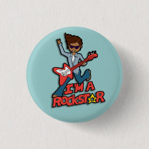 Rockstar gitarboy blauwe knop ronde button 3,2 cm