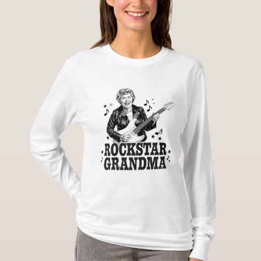 Rockstar Grandma – Fun en Retro Music Design T-shirt (Voorkant)