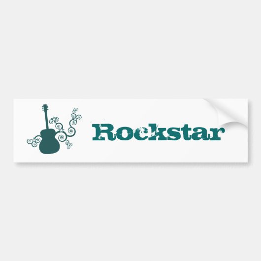Rockstar Guitar Bumpersticker, donker Blauwgroen Bumpersticker (Voorkant)