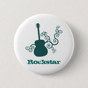 Rockstar Guitar Button, donker Blauwgroen Ronde Button 5,7 Cm