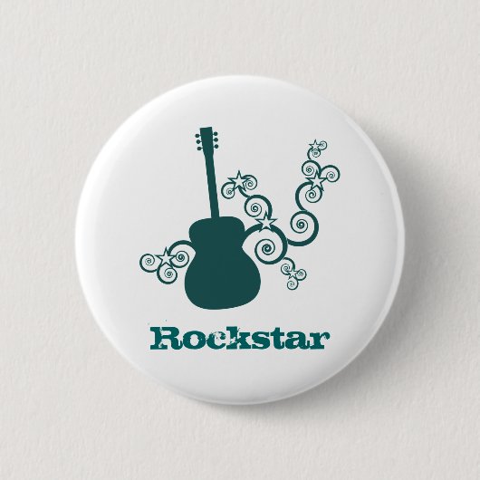 Rockstar Guitar Button, donker Blauwgroen Ronde Button 5,7 Cm (Voorkant)
