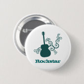 Rockstar Guitar Button, donker Blauwgroen Ronde Button 5,7 Cm (Voorkant /achterkant)