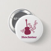 Rockstar Guitar Button, Fuchsia Ronde Button 5,7 Cm (Voorkant /achterkant)