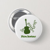 Rockstar Guitar Button, Green Ronde Button 5,7 Cm (Voorkant /achterkant)