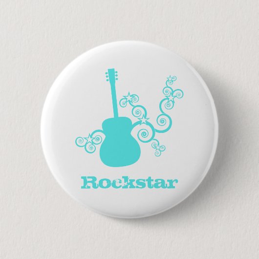 Rockstar Guitar Button, Light Turquoise Ronde Button 5,7 Cm (Voorkant)