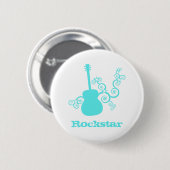 Rockstar Guitar Button, Light Turquoise Ronde Button 5,7 Cm (Voorkant /achterkant)
