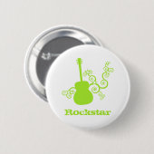 Rockstar Guitar Button, Lime Green Ronde Button 5,7 Cm (Voorkant /achterkant)