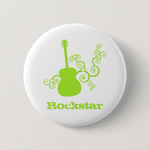 Rockstar Guitar Button, Lime Green Ronde Button 5,7 Cm