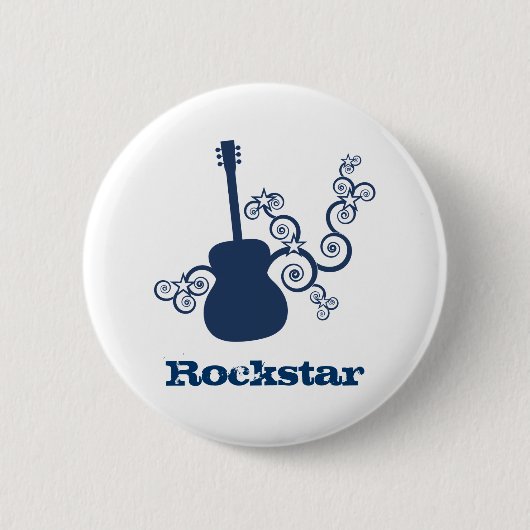 Rockstar Guitar Button, Royal Blue Ronde Button 5,7 Cm (Voorkant)
