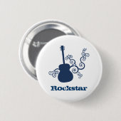 Rockstar Guitar Button, Royal Blue Ronde Button 5,7 Cm (Voorkant /achterkant)