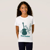 Rockstar Guitar Girl's T-shirt, donker Blauwgroen T-shirt (Voorkant volledig)