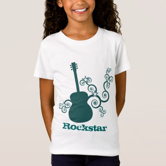 Rockstar Guitar Girl's T-shirt, donker Blauwgroen T-shirt (Voorkant)