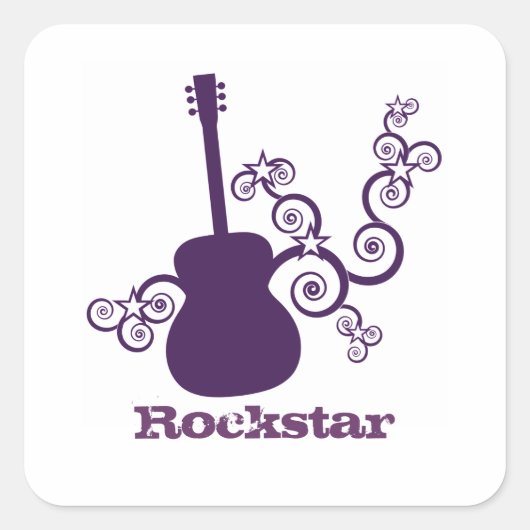 Rockstar Guitar Square Stickers, Paars Vierkante Sticker (Voorkant)