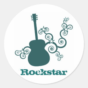 Rockstar Guitar-Stickers, donker Blauwgroen Ronde Sticker