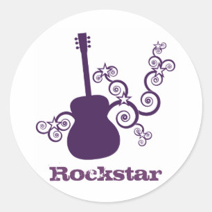 Rockstar Guitar-Stickers, Paars Ronde Sticker