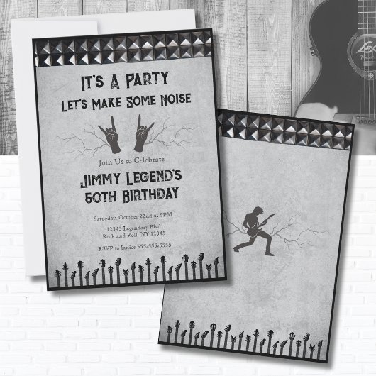 Rockstar Guitarist Birthday Party Invitation Kaart