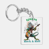 Rockstar Iguana in een kleurrijke muziekburst Sleutelhanger (Voorkant Links)