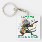 Rockstar Iguana in een kleurrijke muziekburst Sleutelhanger (Voorkant)