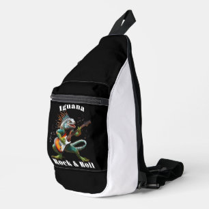 Rockstar Iguana in een kleurrijke muziekburst Sling Bag