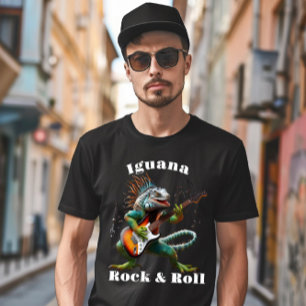 Rockstar Iguana in een kleurrijke muziekburst T-shirt