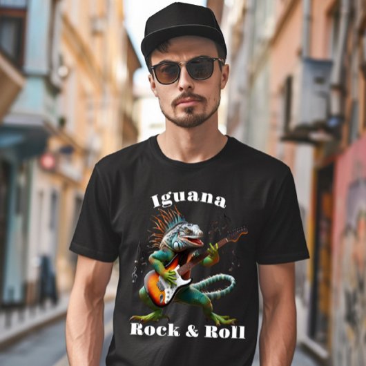 Rockstar Iguana in een kleurrijke muziekburst T-shirt
